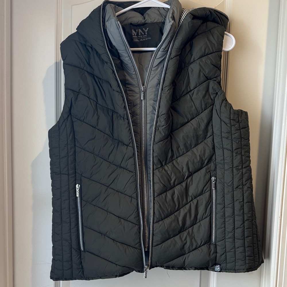 Marc New York Green Quilted Double Zip Vest with Hood